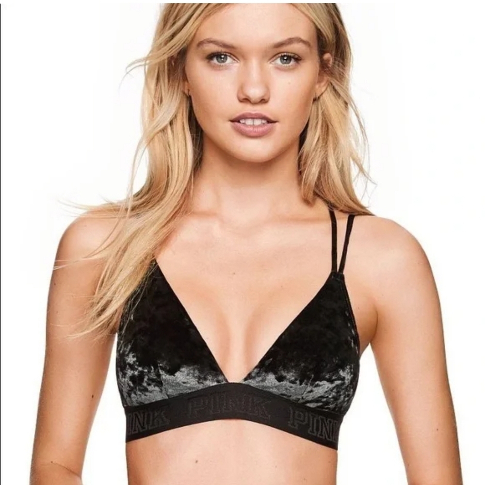🎁 Pink Victoria's Secret Velour Bralette Black